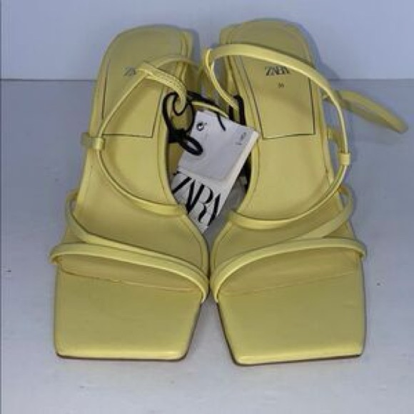 Zara NWT Lemon Strappy Square-Toe Heels - Picture 2 of 6